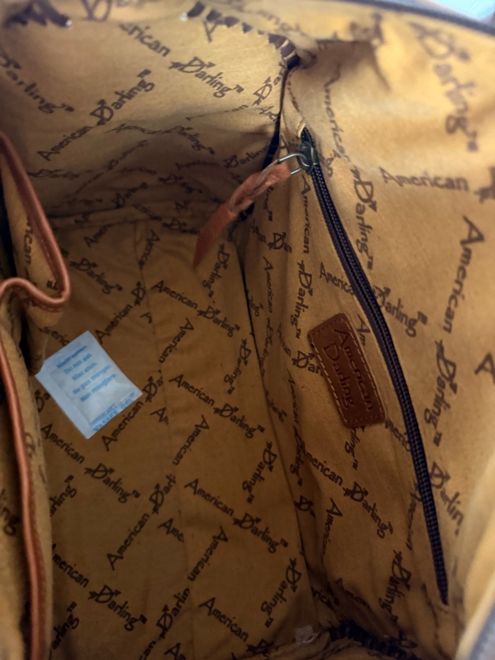 American Darling Brown Leather Fringe Tote with Turquoise Accent - Picture 4 of 6